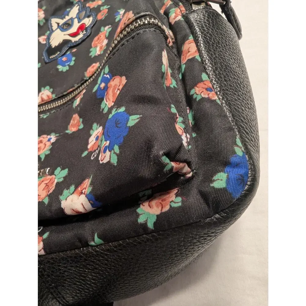 Coach Mini Charlie Backpack Tea Rose Floral Dog Patch Back Pack Purse Bag